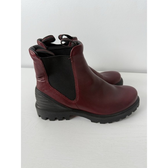Ecco Women's Tredtray Chelsea Combat Boots Red Leather Size 37 - Picture 2 of 12